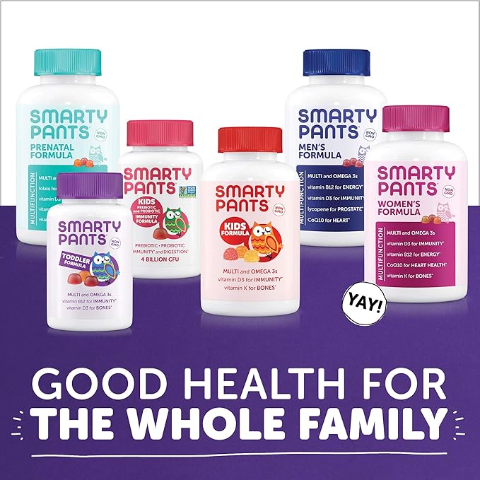 SmartyPants Toddler Multivitamin Gummies: Omega 3 Fish Oil (EPA/DHA), Vitamin D3, C, Vitamin B12, B6, A, K & Zinc, Biotin, Beta Carotene, Gluten Free, Three Fruit Flavors, 180 Count (60 Day Supply)
