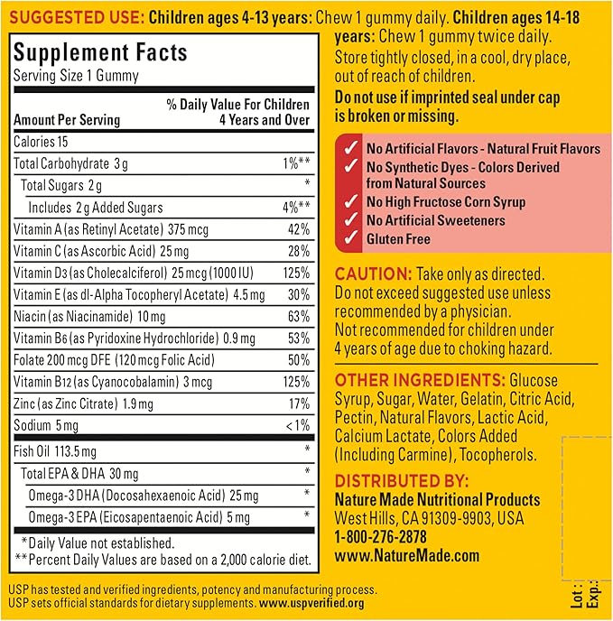 Nature Made Kids First Multivitamin with Omega-3, Kids Gummy Multivitamins with Vitamins and Minerals for Nutritional Support, 70 Gummies