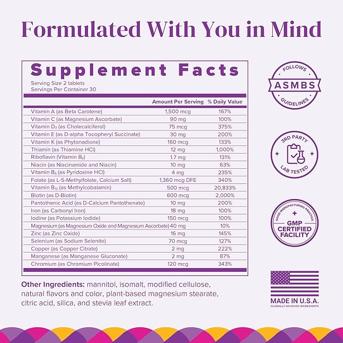 BariMelts Bariatric Multivitamin with Iron, 180 Fast-Dissolving Tablets (3-Month Supply), Sugar-Free Bariatric Vitamins for Women, Natural Fruit Flavor