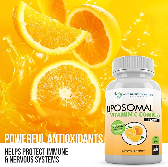 Liposomal Vitamin C 1400mg Per Serving - High Absorption Ascorbic Acid, Lypo-Spheric Vitamin C Complex Immune Support Supplement w/Powerful Antioxidants and Collagen Booster, (180 Veggie Caps 2 Pack)