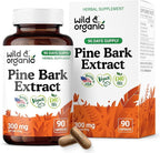 Wild & Organic Pine Bark Extract Capsules 300 mg - Antioxidant Support - 95% Proanthocyanidins - 90 Capsules - French Maritime Pine Bark Extract - 90 Days of Supply - Pinus Maritima - Vegan, Non-GMO