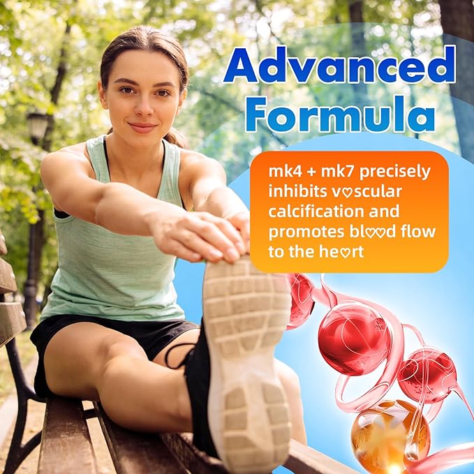 Vitamin K2 Gummies, Dual Formula Vitamin K2 Supplement with MK-7 & MK-4, Supports Bone Health, Gluten-Free, Sugar-Free, Non-GMO, Strawberry Flavor, 60 Gummies