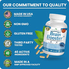 40-in-1 Brain Booster Supplement for Focus, Memory, Clarity, Energy | Advanced Vitamins Plus eBook | for Men & Women, Cognitive Function Nootropic Support with DMAE, Mind Health Formula | 60 Capsules