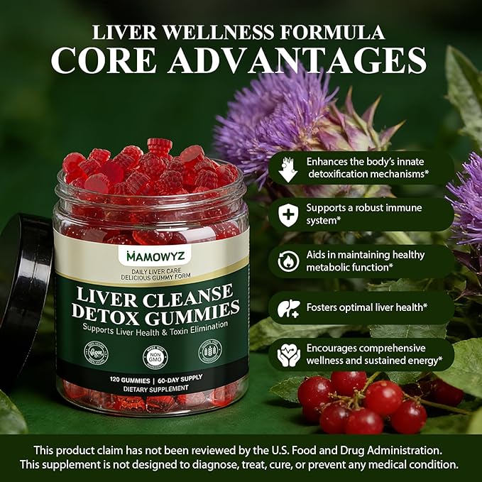 Liver Cleanse Detox & Repair - Sugar Free & Vegan Gummies, Milk Thistle Liver Detox Supplement, Supports Liver Detox, Ginger Root, Choline & Dandelion Root, Silymarin Infused, 120 Gummies