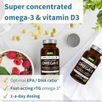Igennus Advanced rTG Omega-3 IFOS Certified Wild Fish Oil & Vitamin D3, 1-a-Day, Fatty Acids EPA & DHA, Fast-Acting Triglyceride Form, Ultra Pure & Non-GMO, 60 Softgels