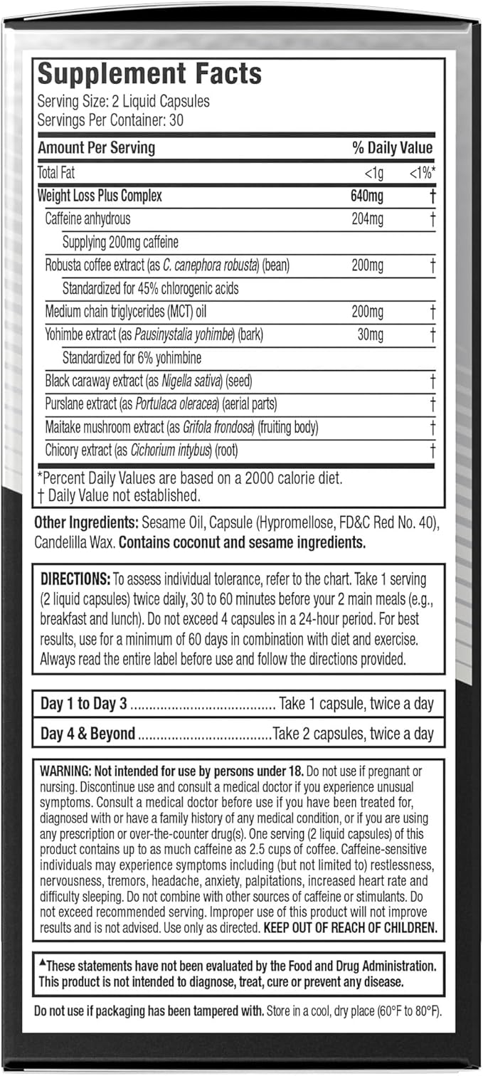 Hydroxycut Advanced - Thermogenic Supplement - Metabolism & Energy Support for Men & Women - C. Canephora Robusta, Yohimbe Extract & 200 mg Caffeine - Rapid Release Liquid Capsules - 60 Capsules