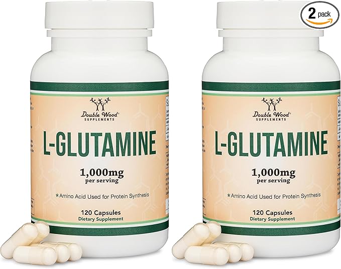 L Glutamine Capsules - No Fillers (1000mg Servings, 120 Capsules) Non-GMO, Gluten Free, Keto Safe, Vegan Friendly, Third Party Tested (for Endurance and Gut Health) by Double Wood (Pack of 2)