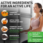120 Capsules of USDA Organic Turmeric Root Powder, USDA Organic Ginger Powder and Apple Cider Vinegar Powder with Curcumin (95% Curcuminoids) and Bioperine, 1410 mg per Serving in Veggie Capsules
