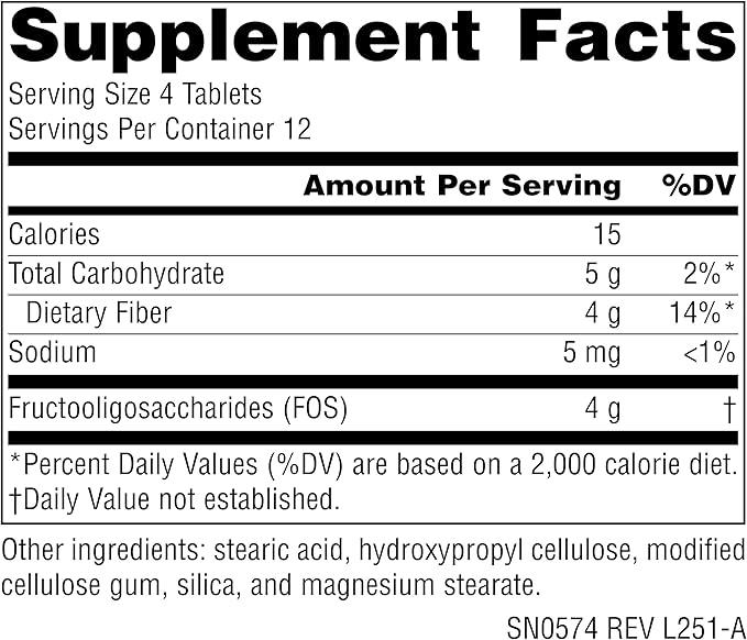 Source Naturals FOS 1000 mg Fructooligosaccharides Probiotic Enhancer - 50 Tablets
