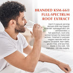 KSM-66 Ashwagandha 600mg Extra Strength Formula - Stress Relief Supplement for Sleep Support & Mood Support - Organic Full Spectrum 5% Withanolides - 120 Capsules