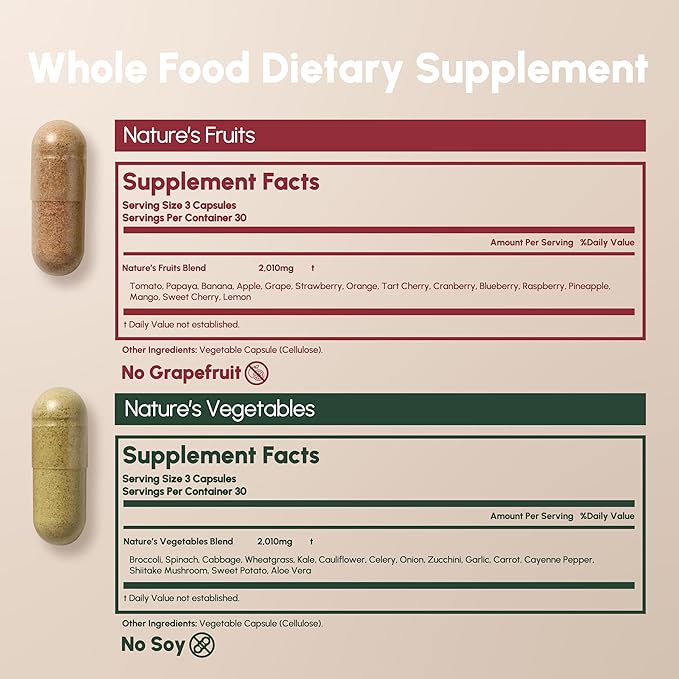 Fruits and Vegetables Capsules | 2 Month Supply | GMP Certified-Manufactured in US | Fruit and Veggies Supplement for Balance | of Nature, Fruit and Vegetable Capsule for Adults
