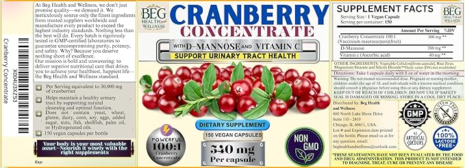Cranberry Supplement for Women with D-Mannose & Vitamin C – Urinary Tract & Bladder Support – 150 Capsules in Premium Amber Glass Bottle, Vegan, Non-GMO
