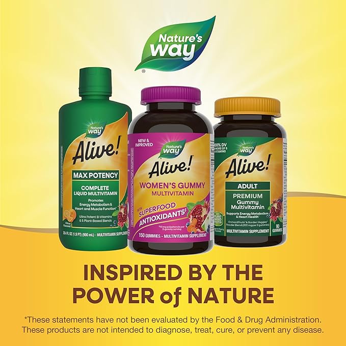 Nature's Way Alive! Women's Daily Gummy Multivitamins,16 Vitamins & Minerals,Energy Metabolism*,Hair Skin & Nails*,Vegetarian,Mixed Berry Flavored,150 Gummies (Packaging May Vary),(Pack of 2)