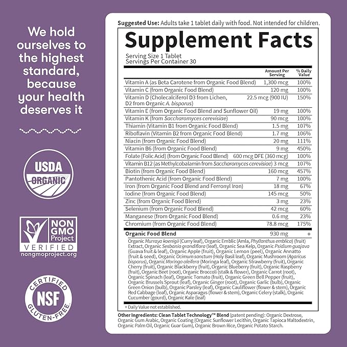Garden of Life Organics Prenatal Vitamin: Folate for Energy & Healthy Fetal Development, Non-constipating Iron, Vitamin C, B6, B12, D3 – Organic, Non-GMO, Gluten-Free, Vegan, 30 Day Supply (Pack of 6)