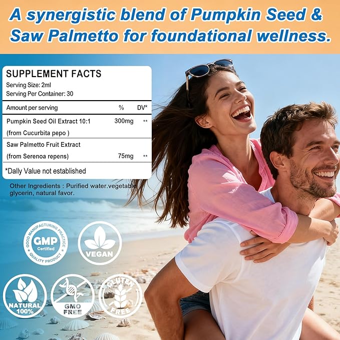Pumpkin Seed Oil with Saw Palmetto Liquid Drops - Supports Hair Growth, Prostate & Urinary Health | Cold Pressed Pumpkin Seed Oil Supplement for Women Men, Fast Acting Liquid than Capsules丨Non-GMO