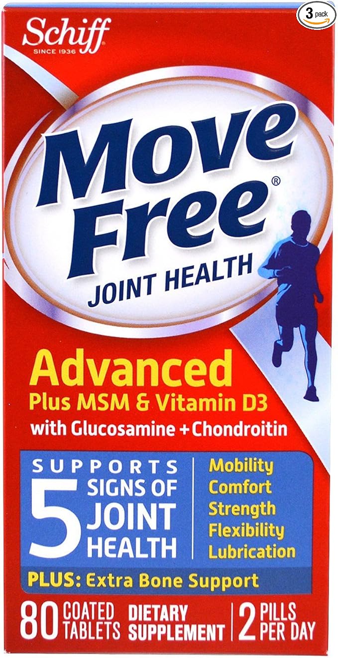 Glucosamine and Chondroitin Plus MSM & D3 Advanced Joint Health Supplement Tablets, Move Free (80 Count in A Box), Supports Mobility, Comfort, Strength, Flexibility and Lubrication* (Pack of 3)