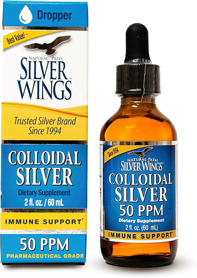Natural Path Silver Wings Colloidal Silver 50ppm (250mcg) Immune Support Supplement 2 fl. oz. Dropper