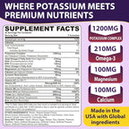 Potassium Citrate and Potassium Gluconate Supplement, 1200mg Two Forms of Potassium Gummies, w/Magnesium, Omega-3, Calcium, Vitamin D3 K2 B12 E B6, Folate for Mṵṣḉḷḙ, Nerves, Health Bones, 60Cts