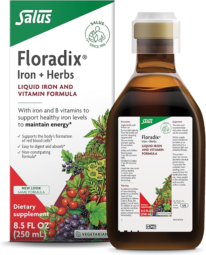 Floradix Iron & Herbs - Liquid Herbal Supplement for Energy Support - Iron Supplement with Vitamin C & Vitamin B Complex - for Men & Women - 8.5 fl oz
