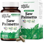 Wild & Organic Saw Palmetto Capsules 500 mg - Urinary Tract Support for Men & Women - Pure Saw Palmetto Powder Supplement - Serenoa Repens Berries - 60 Days of Supply - Vegan, Non-GMO - 60 Count