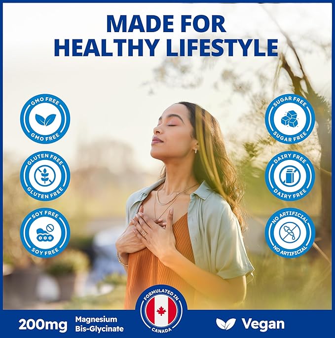 CanPrev Magnesium BisGlycinate 200mg Gentle 60 Veg Caps, 60-Day Supply, Chelated Magnesium Supplement for Bone & Muscle Support, Easy to Digest, Promote Relaxation & Comfort, Vegan, Non-GMO, No Sugar