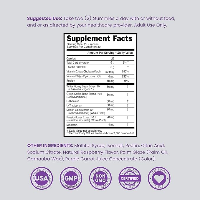 Night Time Fat Burner Gummies (60 Count) Weight Loss & Metabolism - Sugar-Free - Delicious Raspberry Flavored Melatonin Supplement Gummies - Vegan Safe - Third Party Tested - Made in USA