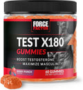 Force Factor Test X180 Gummies Testosterone Booster for Men with Tongkat Ali, Horny Goat Weed, Tribulus Terrestris, Fenugreek, & Black Maca, Testosterone Supplement for Men, Berry Punch, 60 Gummies
