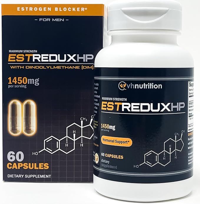 VH Nutrition ESTREDUX HP - with DIM | Estrogen Blocker for Men* | 1450mg of Maximum Strength Hormone Support, Tongkat Ali, Ashwagandha | 60 Capsules