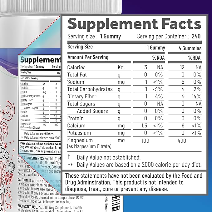 Magnesium Citrate Gummies for Kids & Adults - Sugar-Free, Vegan and Non-GMO for Better Sleep and Relaxation - Cherry Flavor with No Sugar Alcohol - 240 Count
