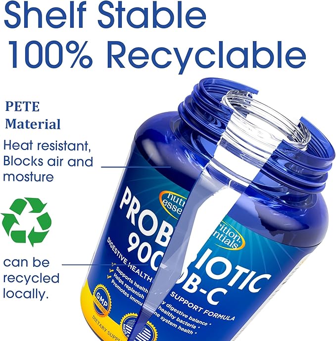 Nutrition Essentials Probiotics for Women and Men - with Lactase Enzyme and Prebiotic Fiber for Digestive Health - 80 Percent + More Potent Supplement for Gut Health Support - Vegan Formula