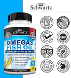 Triple Strength Omega 3 Fish Oil 3000mg - High Potency Omega 3 Supplement for Women and Men, Burpless Lemon Flavor Fish Oil - 2250mg Essential Fatty Acids with DHA & EPA, Wild Caught, 90 Softgels