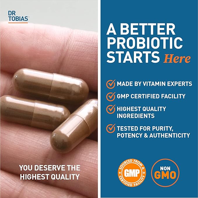 Dr. Tobias Probiotics 30 Billion, 10 Strains, 30 Billion CFU's, Targeted Release Probiotics for Women & Men, Supports Digestive Health, Shelf-Stable, Non-GMO, 60 Capsules, 60 Servings