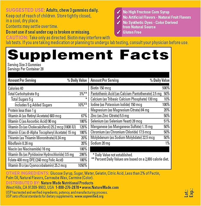 Nature Made Advanced Multivitamin Gummies 50 + for Her, Womens Multivitamins Gummies with Magnesium Citrate, Vitamin D3, Zinc, Calcium and All 8 B Vitamins, 84 Count, 28 Day Supply