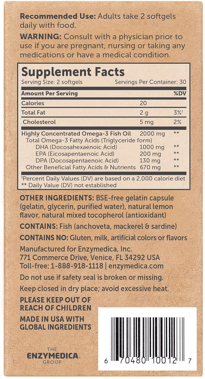 Enzymedica Aqua Biome Maximum Strength Omega 3 Fish Oil, 60 Softgels