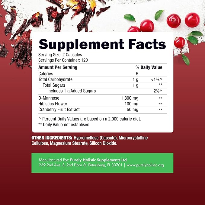 D Mannose with Cranberry | Drug-Free Urinary Tract Health Support | Evidence-Based DMannose 1300mg for Urinary & Bladder Health for Women | D Mannose Supplements for Women & Men | Non-GMO | 240 Ct