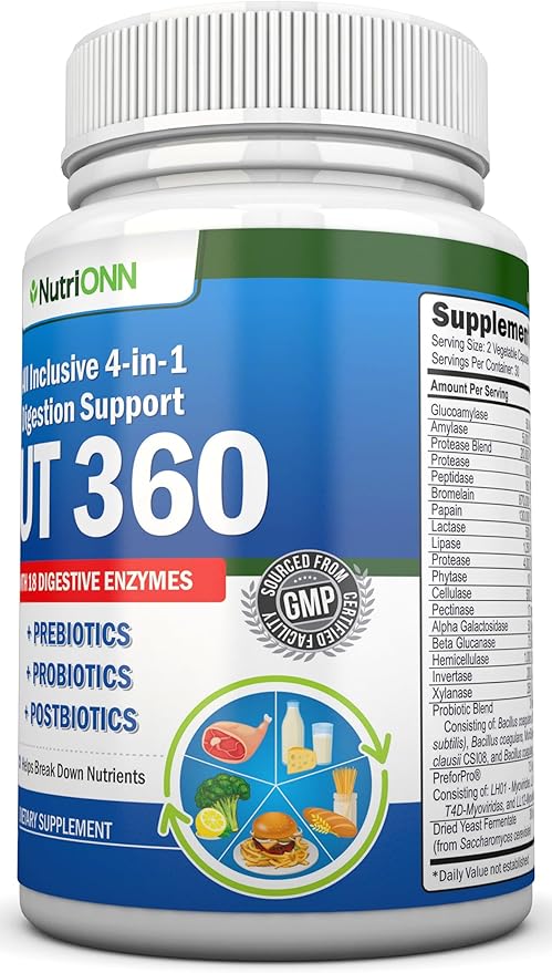 4-in-1 Probiotics, Prebiotics & Postbiotics with 18 Digestive Enzymes for Women & Men - Complete Gut & Digestive Support Supplement - Bloating Relief and Enzymes for Digestion - Non GMO - Vegan