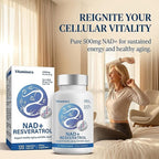 Liposomal NAD+ Supplement 500mg, Nicotinamide Adenine Dinucleotide for Cellular Energy and DNA Health, NMN Alternative for Healthy Aging and Focus, Enhanced Absorption, 120 Capsules, 2 Month Supply