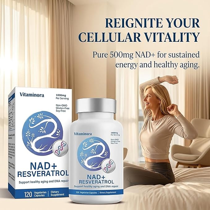 Liposomal NAD+ Supplement 500mg, Nicotinamide Adenine Dinucleotide for Cellular Energy and DNA Health, NMN Alternative for Healthy Aging and Focus, Enhanced Absorption, 120 Capsules, 2 Month Supply