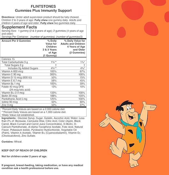 Flintstones Gummies Kids Vitamins with Immunity Support*, Kids and Toddler Multivitamin with Vitamin C, Vitamin D, B12, Zinc & More, Orange 150ct, (Pack of 2)