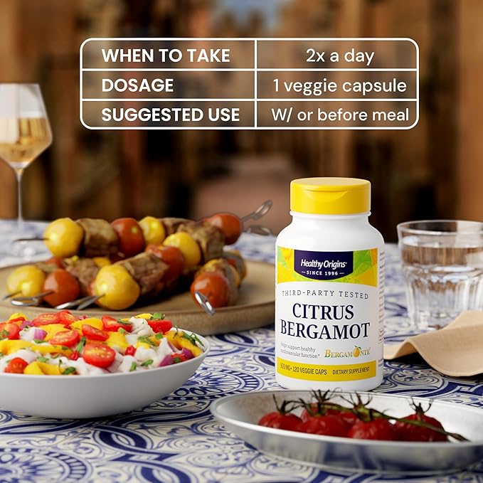 Healthy Origins Citrus Bergamot 500 mg, Bergamonte® Patented Extract, 38% Polyphenols, Cardiovascular & Metabolic Support, Third-Party Tested,120 Veggie Capsules*