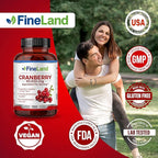 FineLand Cranberry Extract 60:1 — High Potency Cranberry Pills for UTI Support — 100 Vegan Capsules, 100-Day Supply, Non-GMO, Made in USA