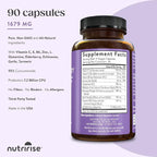 NutriRise Immunity Complex Immune Support Supplement with Vitamin C, E, B6, Zinc, Turmeric Curcumin, Elderberry, Echinacea, 7.2 Billion CFU Probiotics for Gut Health, 90 Count