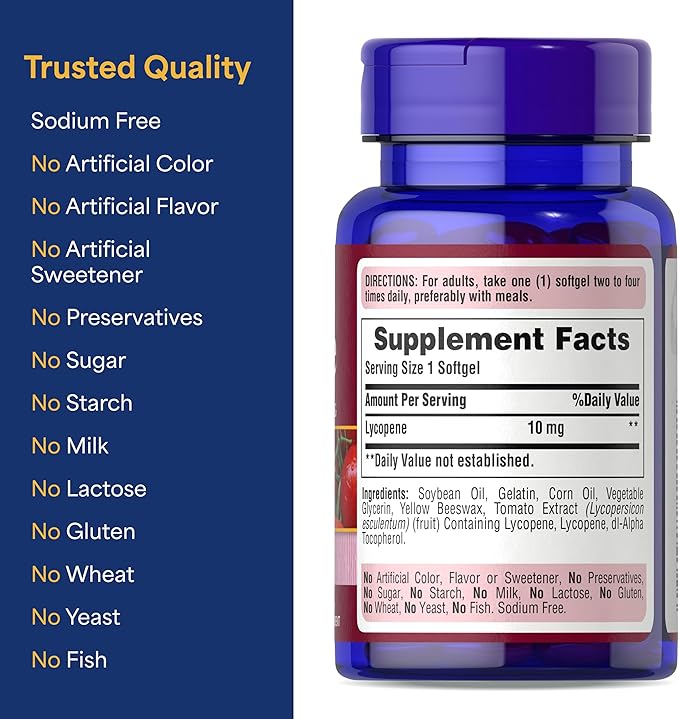 Puritan's Pride Premium Lycopene 10mg, Dietary Supplement for Prostate, Antioxidant, Heart Health, and Overall Health Support, 100 Rapid Release Softgels