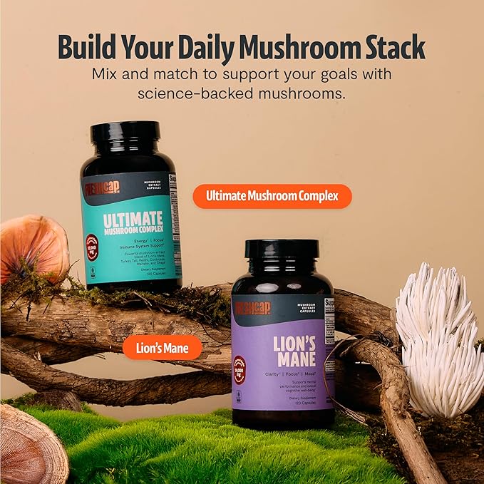 FreshCap Mushrooms Ultimate Mushroom Supplement 12,000mg - Mushroom Complex Capsules, Organic Supplement Ayurveda (120 Capsules)