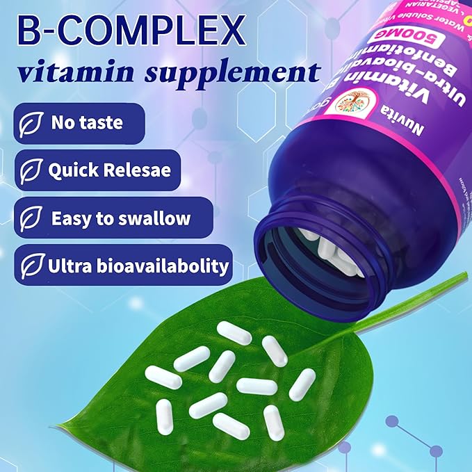 Benfotiamine 500mg + 20mg Vitamin B1, 120 Veggie Capsules, High Potency Fat Soluble Essential Vitamin B1 Thiamine Supplement, Supports Overall Health, Non-GMO, Gluten Free