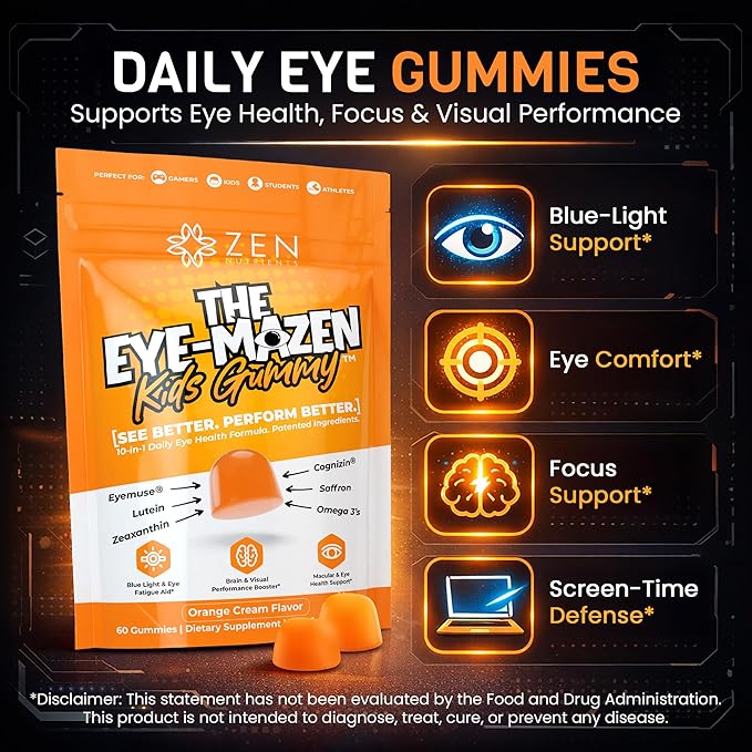 The Eye-Mazen Kids Gummy Eye Vitamins for Vision and Eye Health - Lutein and Zeaxanthin Supplements for Eyes with Omega 3 & Vitamin A - Eye Supplements for Kids