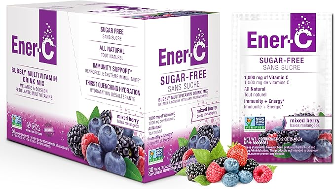 Ener-C Sugar Free Multivitamin Drink Mix - Vitamin Powder for Water, Electrolytes Powder No Sugar, Hydration Boost Packets, Zero Sugar, Vitamin C & B12 Supplement Liquid Mix - Mixed Berry, 30 Count