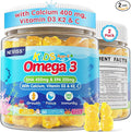 Kids Omega 3 Gummies + Calcium 400mg + Vitamin D3 K2 + C, Omega-3 DHA & EPA Supplement - No Fish Burps, No Sugar - Kids & Teens Omḛga 3 + Multivitamin Gummy for Strong Bones, Brain, Immune, Eye, 2Pack