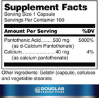 Douglas Laboratories Pantothenic Acid 500 mg | Vitamin B5 to Support Cellular Energy Production and Metabolism* | 100 Capsules