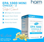 HAIM EPA1000 MINI – Pure EPA Fish Oil Supplement – 1,000mg Omega-3 for Heart, Brain & Joint Health – High Potency, Burpless Softgels – Small, Easy-to-Swallow Capsules – 60 Softgels – Made in USA